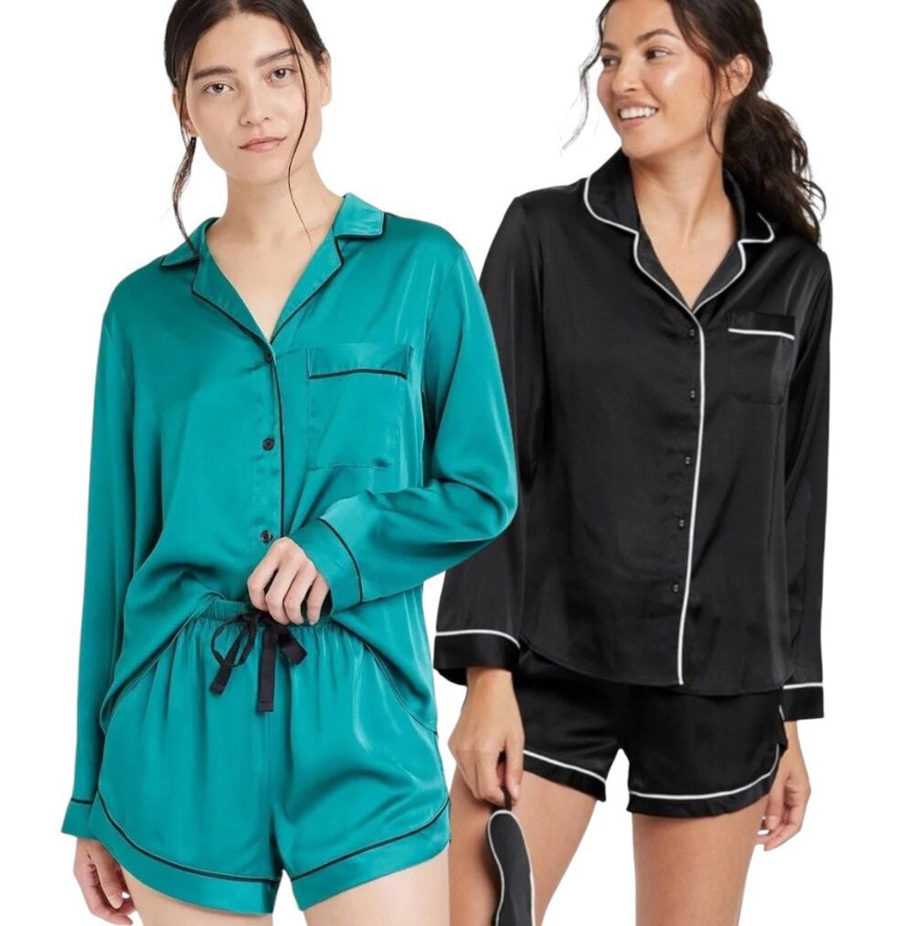 Stars Above Satin Pajama Set Bundle Emerald Green & Black Sleepwear Womens XL